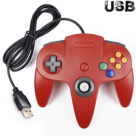 iNNEXT Classic Retro N64 Bit USB Wired Controller for Windows PC MAC Linux Raspberry Pi 3 (Red)