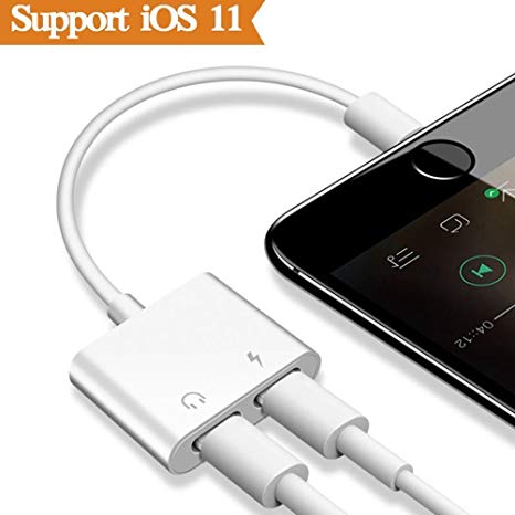 2 in 1 Lightning Jack Audio Headphone Adapter for iPhone X 8/8 Plus iPhone 7/7 Plus&ipod&ipad. Dual Earphone Audio Adaptor and Charge Converter[Control Audio Music Call](Support iOS 11 or Later)