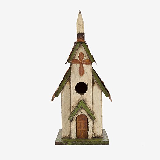 Glitzhome Tall Church Hand Painted Wood Birdhouse, 11.81"