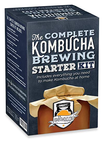 The Complete Kombucha Brewing Starter Kit: Live Organic Kombucha SCOBY- Fermented Starter Tea - Glass Brew Jar - Organic Sugar & Tea - Instructions & Recipes   More!
