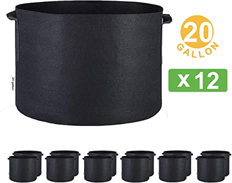 Oppolite 20 Gallon 12-Pack Round Fabric Fabric Aeration Pots Container for Nursery Garden and Planting Grow (20 Gallon/12 Pack)