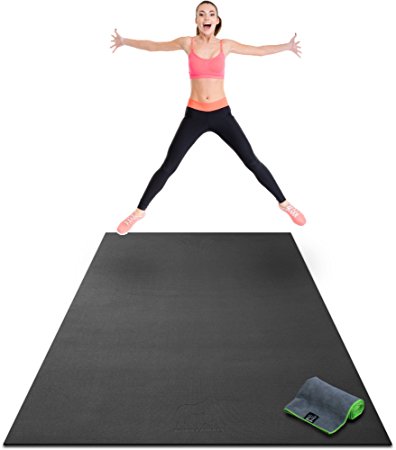 Premium Extra Large Exercise Mat - 8' x 4' x 1/4" Ultra Durable, Non-Slip, Workout Mats for Home Gym Flooring - Plyo, Jump, Cardio Mat - Use With or Without Shoes (96" Long x 48" Wide x 6mm Thick)