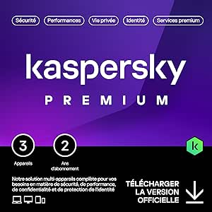 Kaspersky Premium Total Security 2023 | 3 appareils | 2 ans | Anti-Phishing et Pare-feu | VPN illimité | Gestionnaire de mots de passe | Contrôle Parental| PC/Mac/Mobile | Code d'activation par email