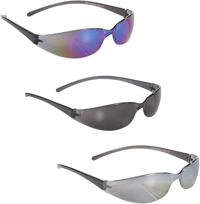 Pacific Coast Skinny Joes Slim Sunglasses 3-Pack Smoke, Silver Mirror and Colored Mirror Lenses