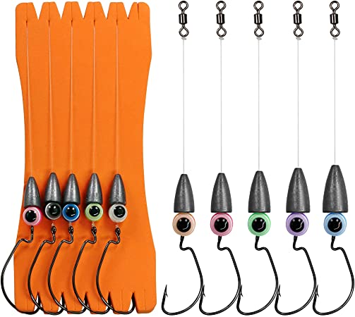 THKFISH Fishing Ready Texas Rigs for Bass Fishing Leaders with Weights Hooks Rigged Line Kit Pre-Rigged Carolina Rigs 5PCS/15Pcs