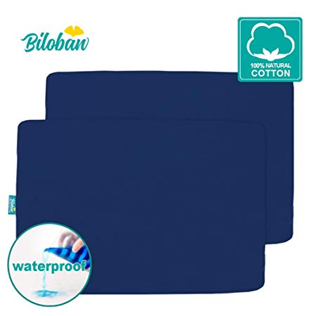 Waterproof Pack N Play Sheets Fitted, 2 Pack Portable Playard/Mini Crib Sheets, Ultra Soft Cotton Pack and Play Sheets, Navy Blue, Washable & Pre-Shrink