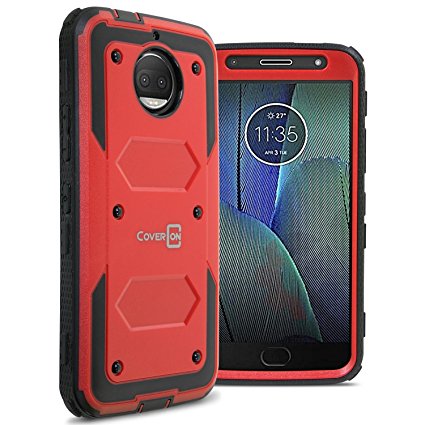 Motorola Moto G5S Plus Case, CoverON [Tank Series] Protective Full Body Phone Cover with Tough Faceplate - Red