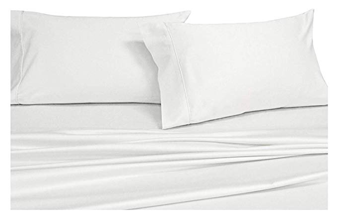 Royal Hotel Solid White 600-Thread-Count 4pc Queen Bed Sheet Set 100% Cotton, Sateen Solid, Deep Pocket