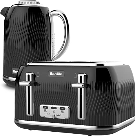 Breville Flow Kettle & Toaster Set with 4 Slice Toaster & Electric Kettle (3 KW Fast Boil), Black