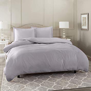 Nestl Bedding Duvet Cover 3 Piece Set – Ultra Soft Double Brushed Microfiber Hotel Collection – Comforter Cover with Button Closure and 2 Pillow Shams, Gray Lavender - Full (Double) 80"x90"