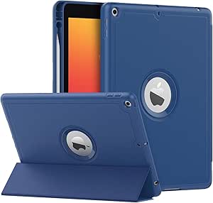 MoKo Case for iPad 9th Generation 2021 / iPad 8th Generation 2020 / iPad 7th Generation 2019 with Pen Holder, iPad 10.2 Case with Soft TPU Back Stand Cover, Auto Wake/Sleep, Navy Blue