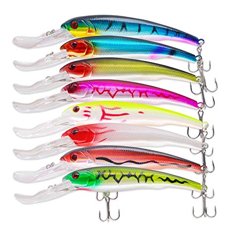 Discover Fish Fishing Lures Bass Trout Muskie Minnow Mens Topwater Hard Plastic Swimbaits LifeLike Artificial Pro Fish Lure Baits with Treble Hooks for Freshwater Saltwater