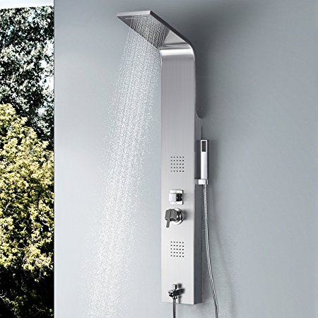 Vantory Shower Tower Massage System Column Head SUS #304 Stainless Steel Multi-Function with Rainfall Waterfall Body Jets,Tub Spout, Brushed Nickel