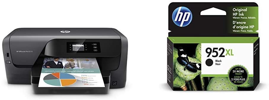 HP OfficeJet Pro 8210 Wireless Printer (D9L64A#B1H) with HP 952XL High Yield Black Original Ink Cartridge (F6U19AN)