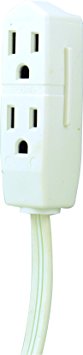 Indoor Extension Cord, 3 Outlet, Right Angle Plug, 8-Foot, White