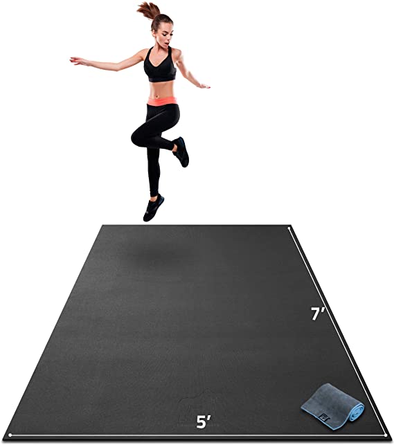 Premium Large Exercise Mat - 6' x 4' x 1/4" Ultra Durable, Non-Slip, Workout Mats for Home Gym Flooring - Plyo, Jump, Cardio, MMA Mats - Use with or Without Shoes (72" Long x 48" Wide x 6mm Thick)