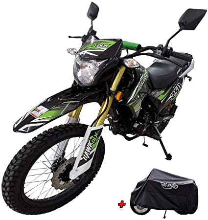 X-Pro Hawk DLX 250 EFI Fuel Injection 250cc Endure Dirt Bike Motorcycle Bike Hawk Deluxe Dirt Bike Street Bike Motorcycle with Motorcycle Cover, Bluetooth Speaker and Phone Bracket(Green)