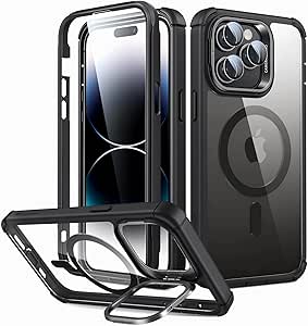 ESR for iPhone 14 Pro Max Case, MagSafe Compatible, Full Body Shockproof Case, Military-Grade Protection, Magnetic Phone Case for iPhone 14 Pro Max, Shock Armor Kickstand Case (HaloLock), Clear Black