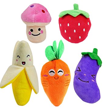 HTKJ Squeaky Dog Toys for Small Dogs, Fruits and Vegetables Small Animals Plush Puppy Dog Toys