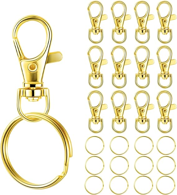 YHYZ Gold Keychain Key Chain Rings Clips Bulk(60pcs, Medium), Swivel Lanyard Snap Hooks (35mm) X 30pcs   Key Rings X 30pcs, for Crafts Resin Projects, Bag, Purse, Tag