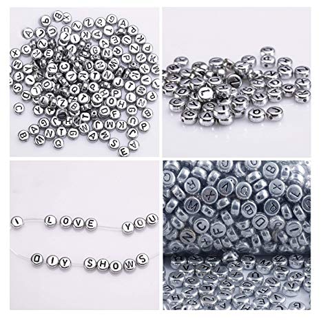 1000Pcs Alphabet Letter Beads by Kurtzy - 6 x 6mm DIY Bracelet, Necklace Making and Kids Jewelry Craft Beads - Acrylic Letter Beads Coated in Silver Metal Finish for High Quality Results