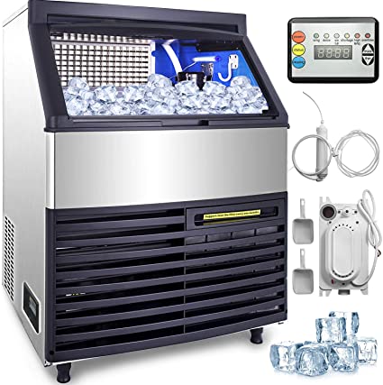 VEVOR 110V Commercial Ice Machine 440LBS/24H with 99LBS Bin, Full Cube, LED Panel, Stainless Steel, Air Cooling, Auto Clean, Professional Refrigeration Equipment, Include Scoop and Connection Hose