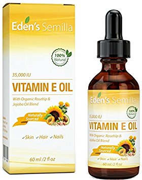 100% Natural Vitamin E Oil + Organic Rosehip & Jojoba Blend - 2 OZ Bottle. FAST Absorbing Skin Protection For Face & Body. Pure Ingredients - Ideal For Sensitive Skin - Use Daily