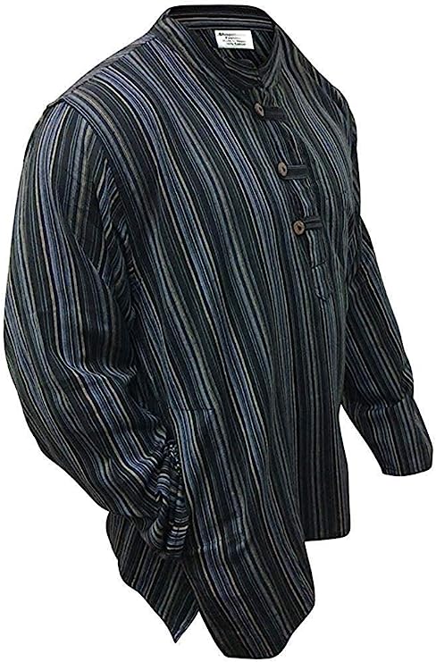 Shopoholic Fashion Mens Striped Grandad Shirt