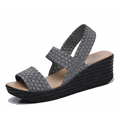 HKR Women's Summer Open Toe Woven Platform Wedges Slingback Sandals Comfort Weave Shoes Clearance