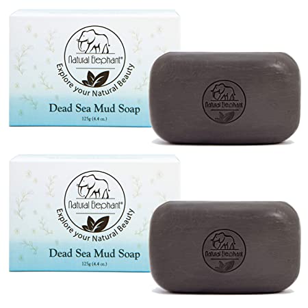 Dead Sea Mud Soap 8.8 oz (2 units - 4.4 oz bars) All Natural Face Body Cleanser by Natural Elephant