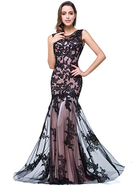 Babyonlinedress Babyonline Black Lace Mermaid Evening Dresses Sleeveless Long Maxi Party Gown
