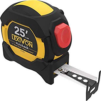 LEXIVON 25Ft/7.5m AutoLock Tape Measure | 1-Inch Wide Blade with Nylon Coating, Matte Finish White & Yellow Dual Sided Rule Print | Ft/Inch/Fractions/Metric (LX-205)