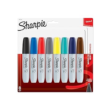 Sharpie 1927322 Permanent Marker, 5.3mm Chisel Tip, Assorted Fashion, 8/Pack