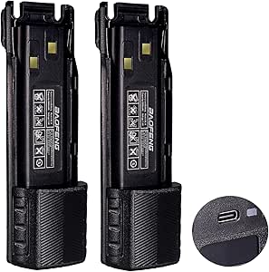 BAOFENG 2 Pack BL-8 3800mAh High Capacity Extended Battery with USB-C Charging Port Li-ion Battery Replacement for UV-82 UV-82HP Two Way Radio Accessories