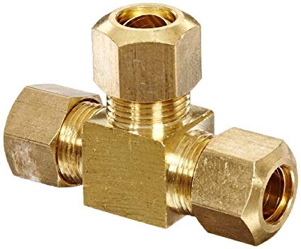 Anderson Metals 50064 Brass Compression Tube Fitting, Tee, 1/4" x 1/4" x 1/4" Tube OD