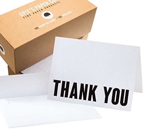 100 Letterpress Thank You Cards and Self Seal Envelopes - Blank on the Inside Textured Notes for Weddings, Baby Showers and More - Opie’s Paper Company