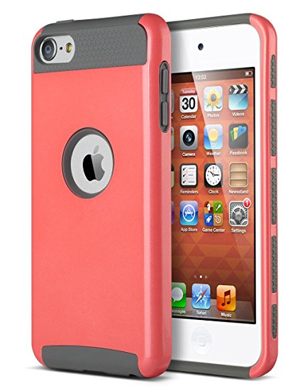 iPod Touch 6 Case,iPod Touch 5 Case,ULAK [Colorful Series] Slim Fit Protective iPod Touch Case 2-Piece Style Hybrid Hard Case Cover for Apple iPod touch 5 6th Generation(Coral Pink   Gray)