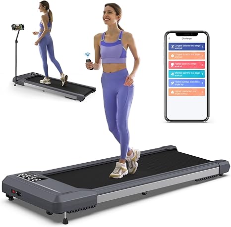 Walking Pad Treadmill Under Desk with Incline, Smart Standing Desk Treadmill for Home Office 300  LBS Capacity 2.5HP Work with WELLFIT Zwift Kinomap APP | Remote Control | 25  Program | LED Display