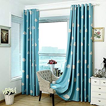 1 panel Blue and White Cloud Blackout Curtains,Room Decor for Childrens Living Room Bedroom (39" by 84")