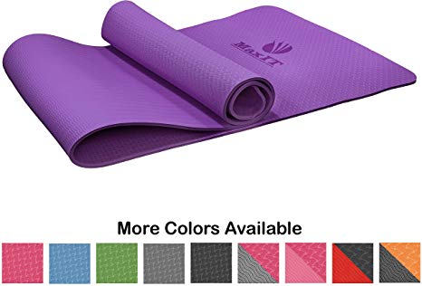 MaxIT Non Slip Yoga Mat | TPE High-Density Anti Rip Material | Dual Layer Structure for Optimal Grip | 1/4" (6mm) Thick Comfortable Cushioning | Wide Size for Gym or Home | Includes Carrying Strap