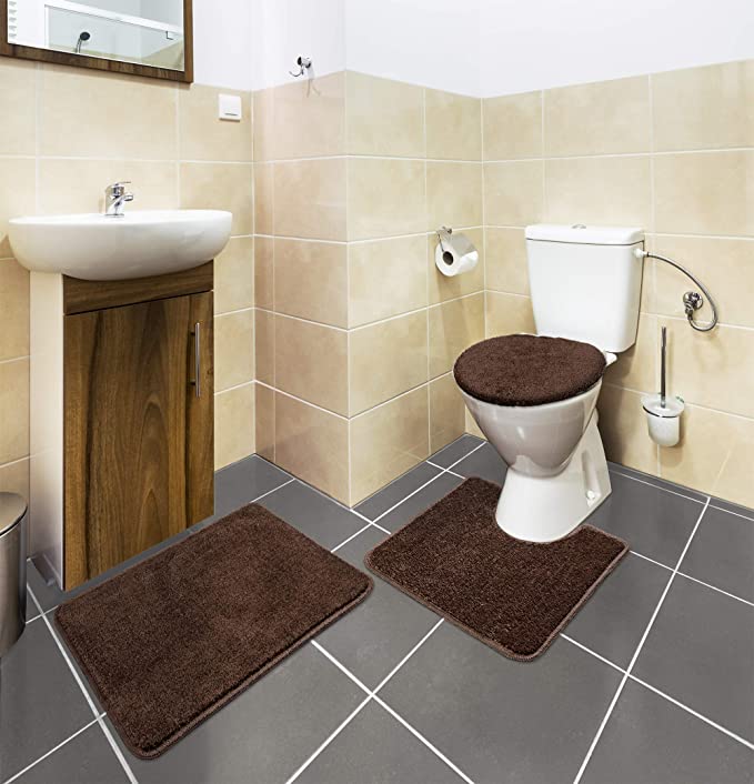 Sweet Home Stores SweetHome Stores ECO Collection Bathroom Mat Set, 3 Pieces, Brown, SH-ECO8121-3PCS