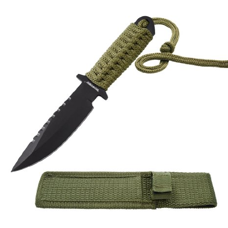 WOWOWO Outdoor Camping Survivor Combat Military Tactical Knife with Nylon sheath Fixed Blade Survival (Green)
