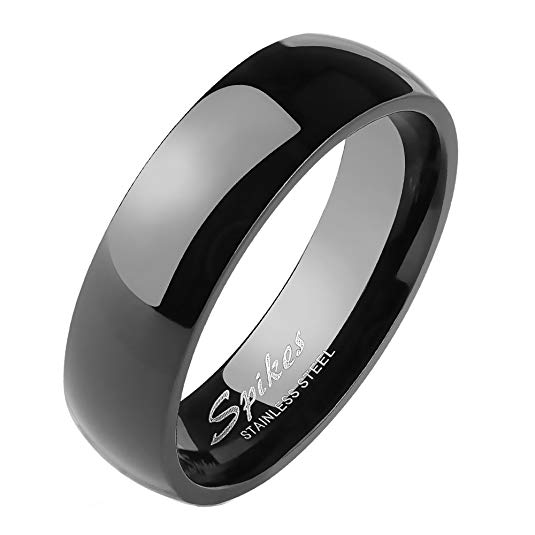 Jinique STR-0003 Stainless Steel Shiny Polished Black Plain Band Ring; Comes with Box