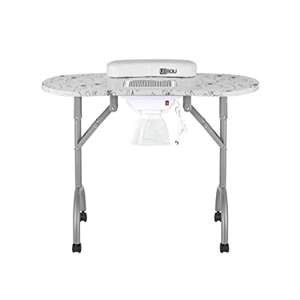 LEIBOU Professional Folding Portable Vented Beauty Manicure Table Nail Desk Salon Spa With Fan &Bag (35''x 16''x 28'') (white)