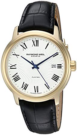 Raymond Weil Men's 'Maestro' Swiss Gold-Tone and Leather Automatic Watch, Color:Black (Model: 2237-PC-00659)