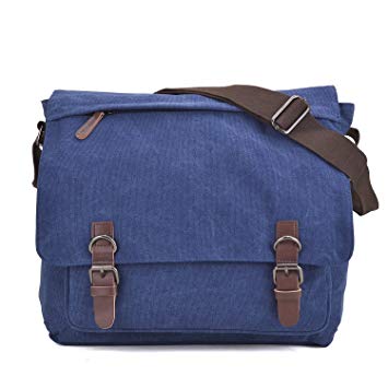 Vintage Canvas Messenger Shoulder Bag Causal Crossbody Bookbag Computer Laptop Bag Business Briefcase for 15" Laptop