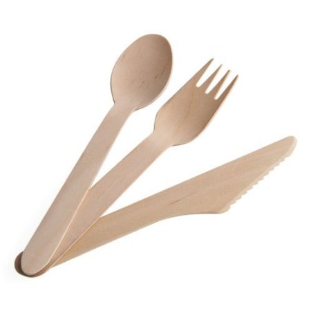 HUJI Disposable Eco-friendly Wooden Cutlery Silverware Spoons, Forks& Knives(Set 150 CT) (1)