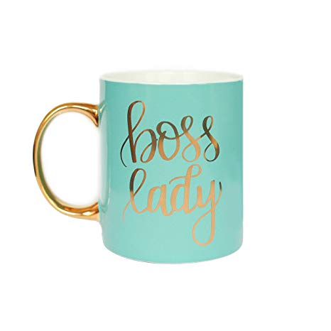 Sweet Water Decor Boss Lady Gold Coffee Mug | Large Fancy Handle Cute Tea-Cup Female Girl Boss Babe Gifts for Women Decor Fine Bone China Hand Lettered Microwave Safe (Mint - 11 fl. oz)