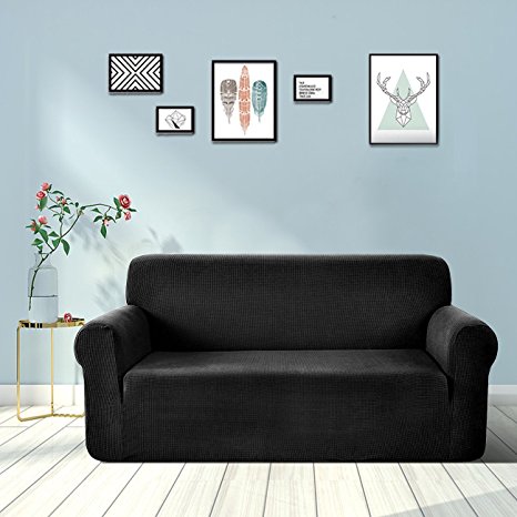 TIANSHU Stretch Couch Covers, Couch Covers for Sofa, Sofa Covers for Living Room, Soft/Durable/Stay in Place, Slipcover Fit with 72'' - 92'' (Sofa, Black)