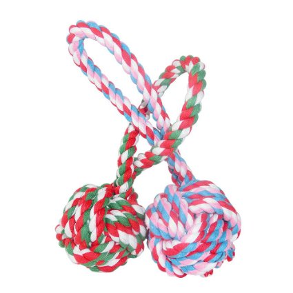 Unitter Dogs & Cats Chewing Toy, Pet Puppy Knotted Rope Toy Balls, Pet Biting Training Balls with a Tug, Large-sized Cotton Rope Ball, 2 Packs (Color of Toy balls Will Be shipped at Random)